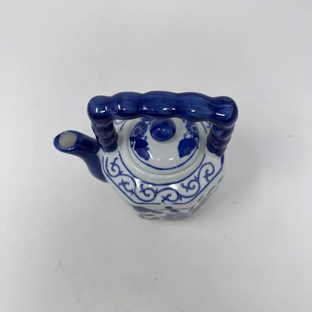 Blue and White Porcelain Teapot Floral Vine Design China Decorative Small